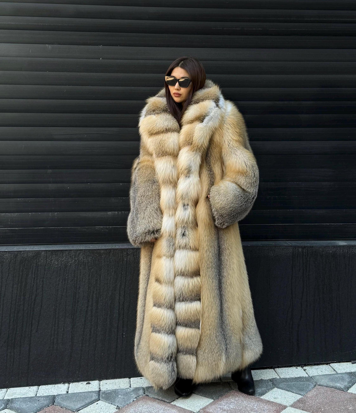 Luxury Long Gold Fox Fur Coat, Unisex Handmade Premium Fur Jacket
