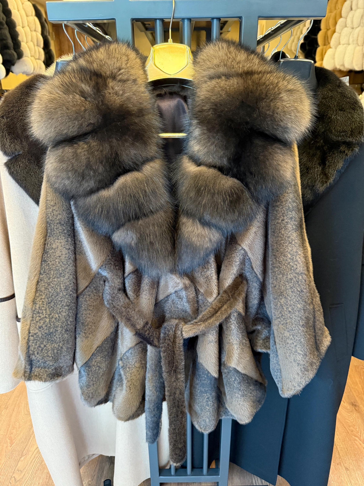 Brown Faux Mink Fur Cape - Collar Fox Fur Jacket. Women Fox Fur Jacket-.. Sable Brown Fox Fur Jacket..- Fox Fur