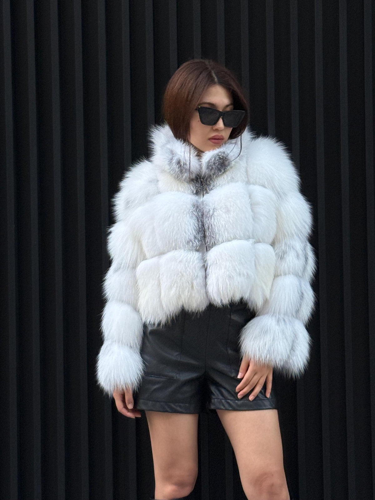 Women’s Arctic Fox Fur Jacket, Handmade Shadow White Fur Coat
