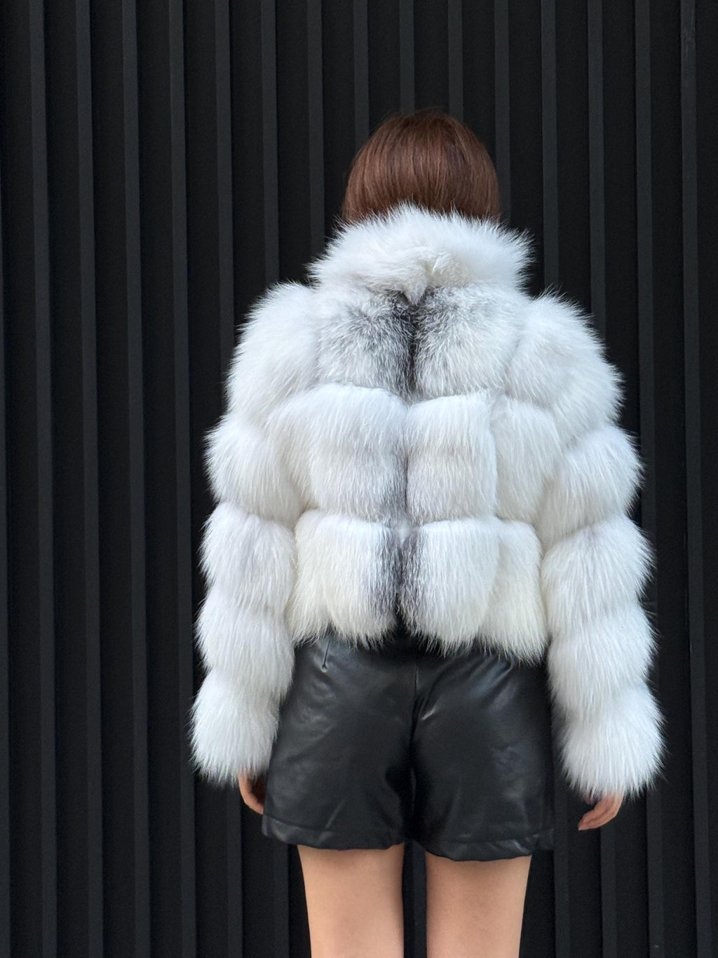 Women’s Arctic Fox Fur Jacket, Handmade Shadow White Fur Coat