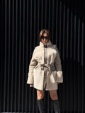 Women’s Beige Shearling Coat, Luxury Lambskin & Mouton Jacket with Python Accents