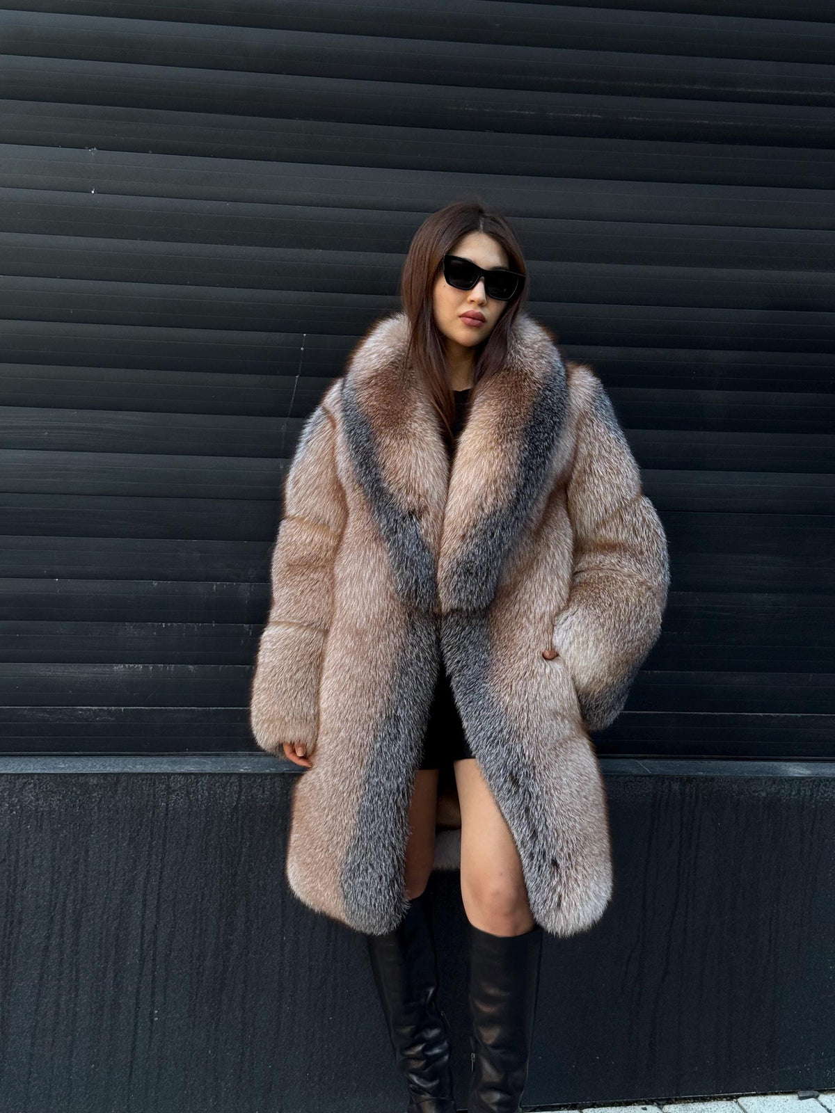 Unisex Frost Fox Fur Coat, Women Long Fox Fur Jacket, Men Fox Fur Coat