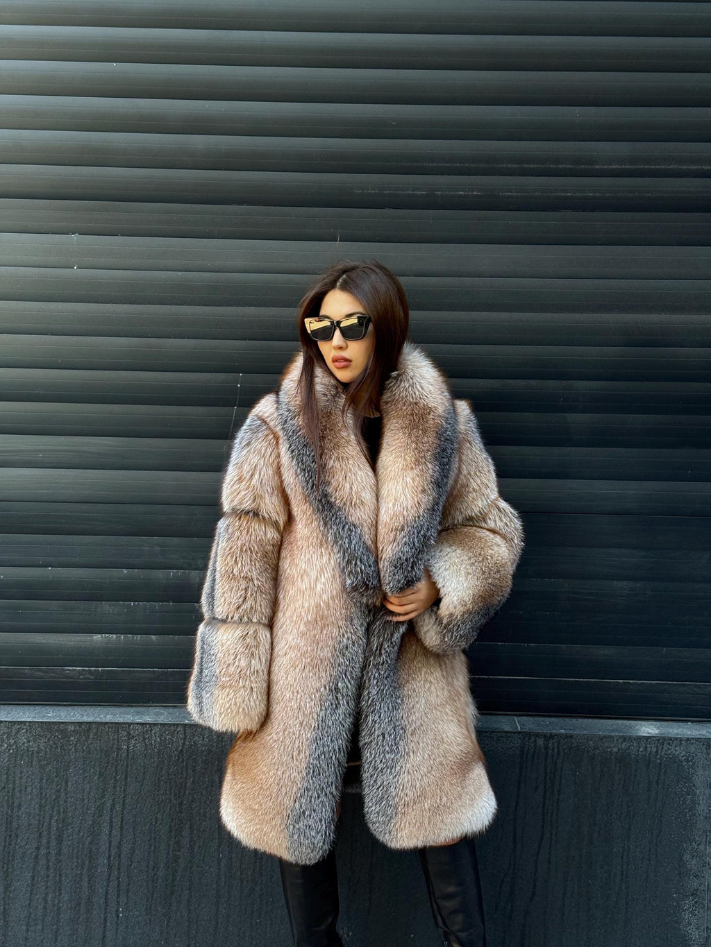 Unisex Frost Fox Fur Coat, Women Long Fox Fur Jacket, Men Fox Fur Coat