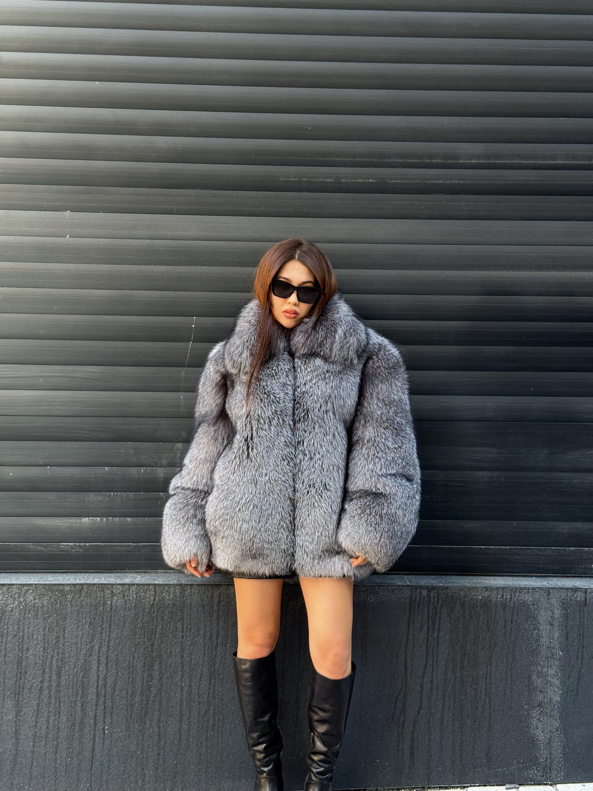 Unisex Silver Fox Fur Jacket, Luxury Handmade Short Frost Fur Coat