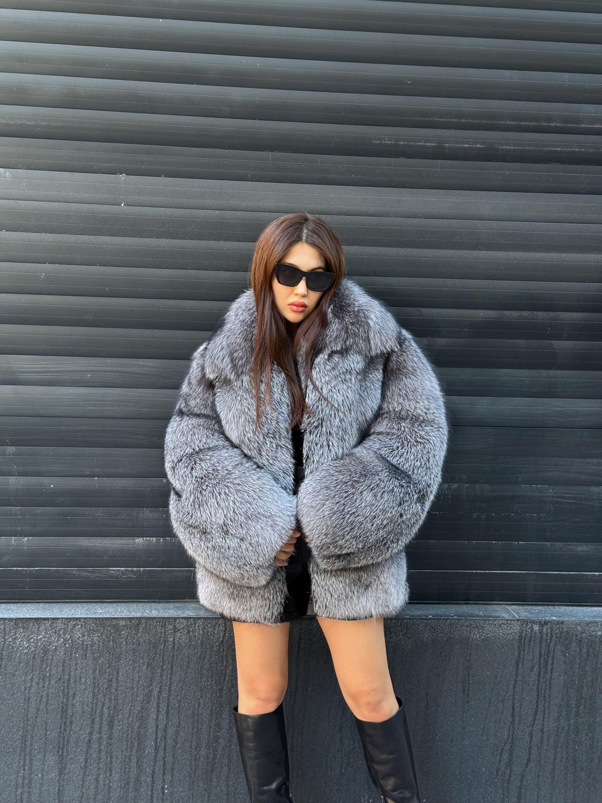 Unisex Silver Fox Fur Jacket, Luxury Handmade Short Frost Fur Coat