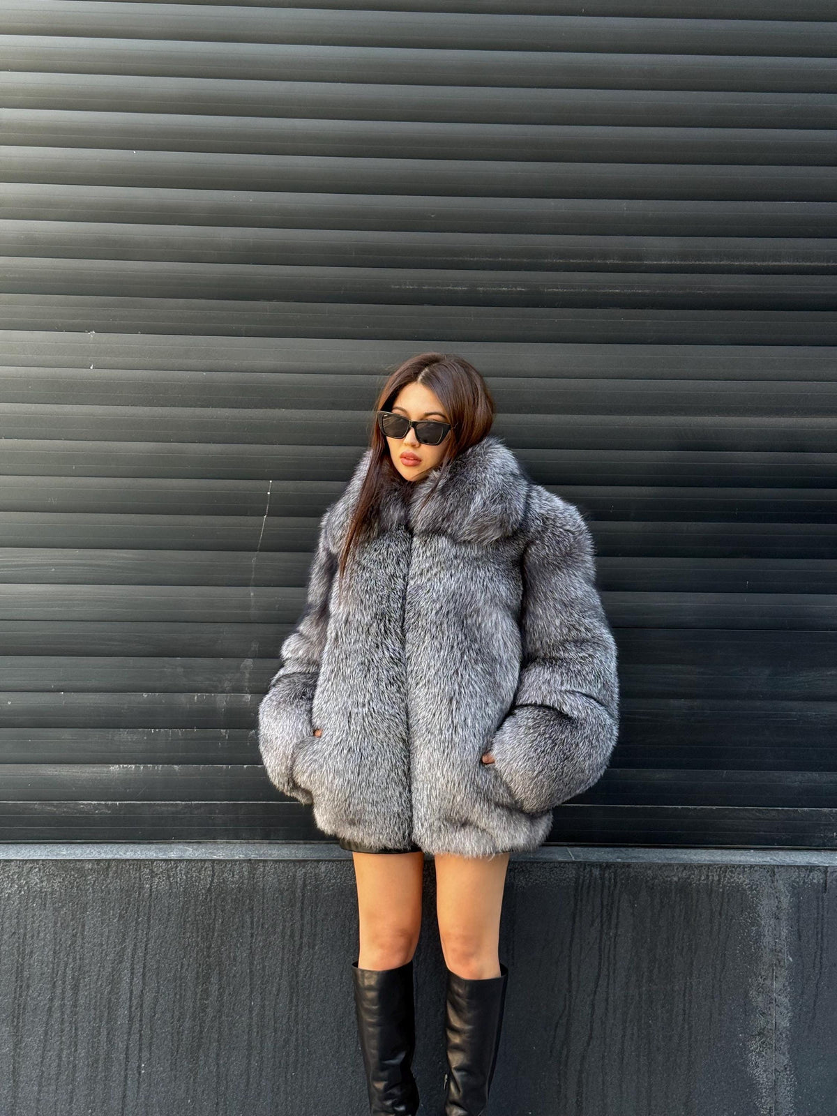 Unisex Silver Fox Fur Jacket, Luxury Handmade Short Frost Fur Coat