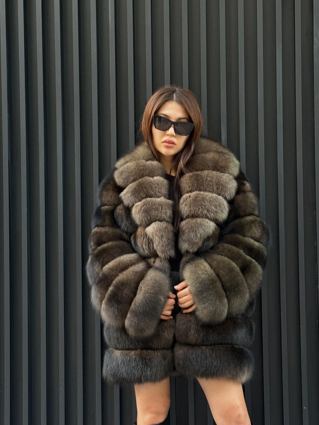 Brown Fox Fur Jacket, Limited Edition Sable Color Fur Coat For Women