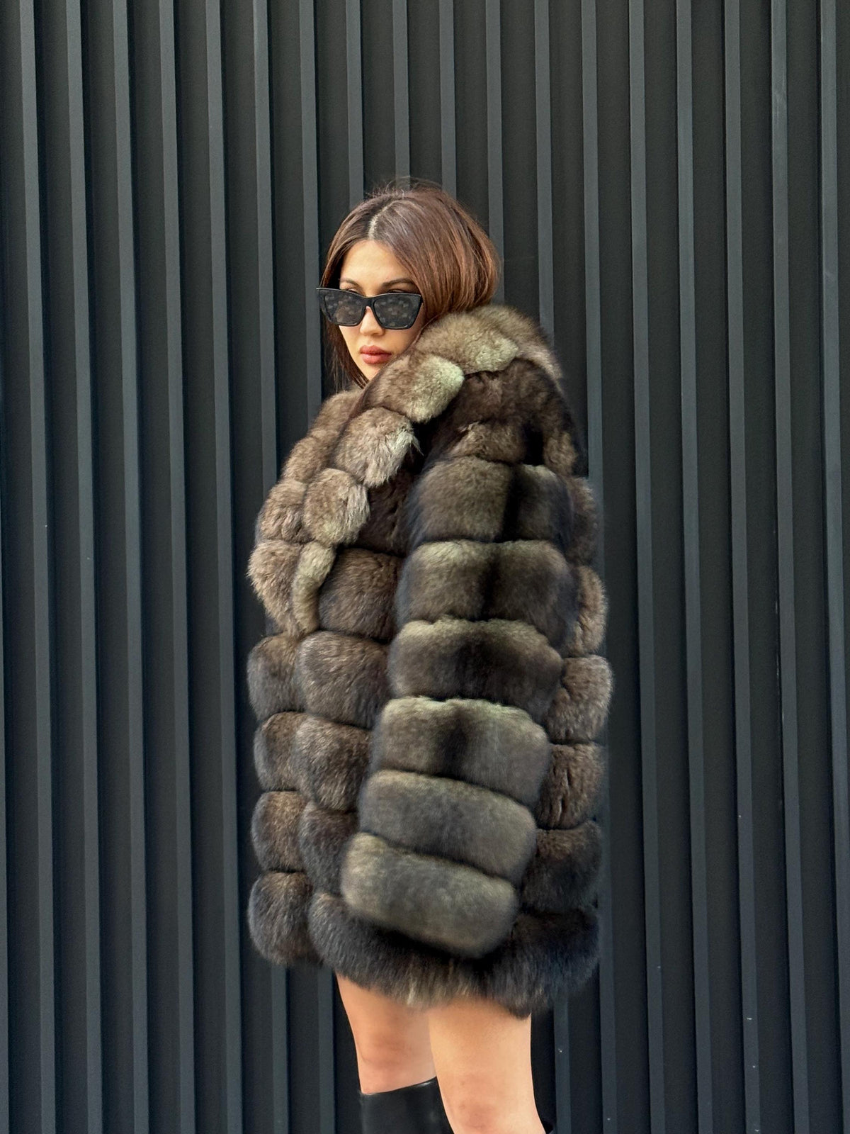 Brown Fox Fur Jacket, Limited Edition Sable Color Fur Coat For Women