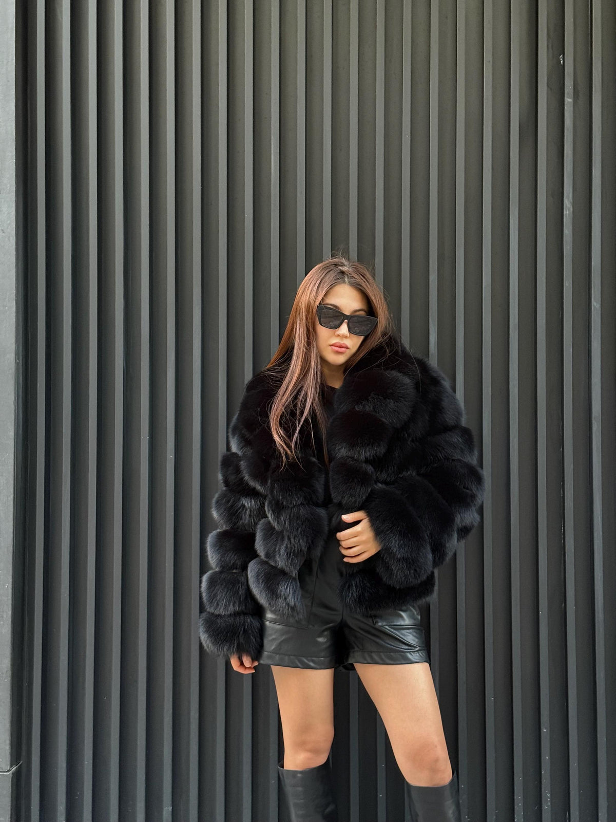 Black Fox Fur Jacket: Women’s Handmade Short Fur Coat