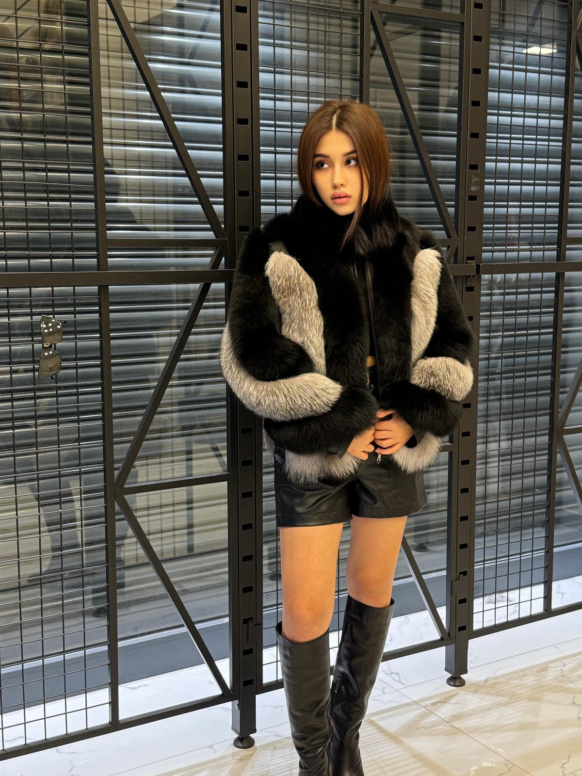 Black - Silver Fox Fur Jacket, Women’s Handmade Short Fur Coat