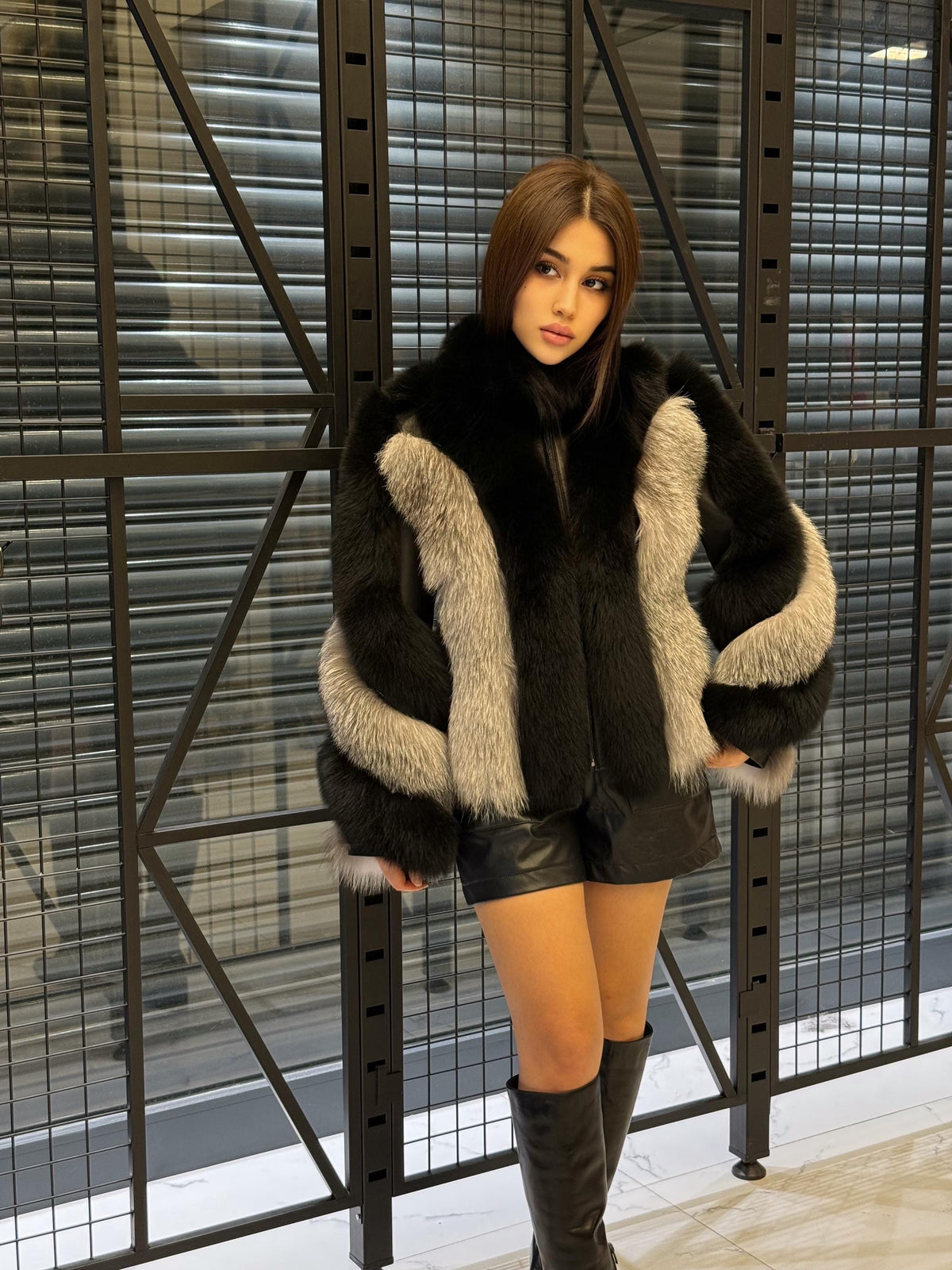 Black - Silver Fox Fur Jacket, Women’s Handmade Short Fur Coat