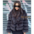 Brown Fox Fur Jacket, Handmade Luxury Short Fur Coat For Women