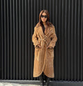 Camel Long Astrakhan Coat, Premium Women’s Collar Mink Fur Shearling Jacket. LIMITED EDITION