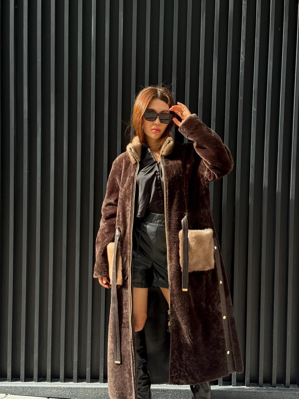 Brown Long Astrakhan Coat, Premium Women’s Mink Fur Shearling Jacket. LIMITED EDITION