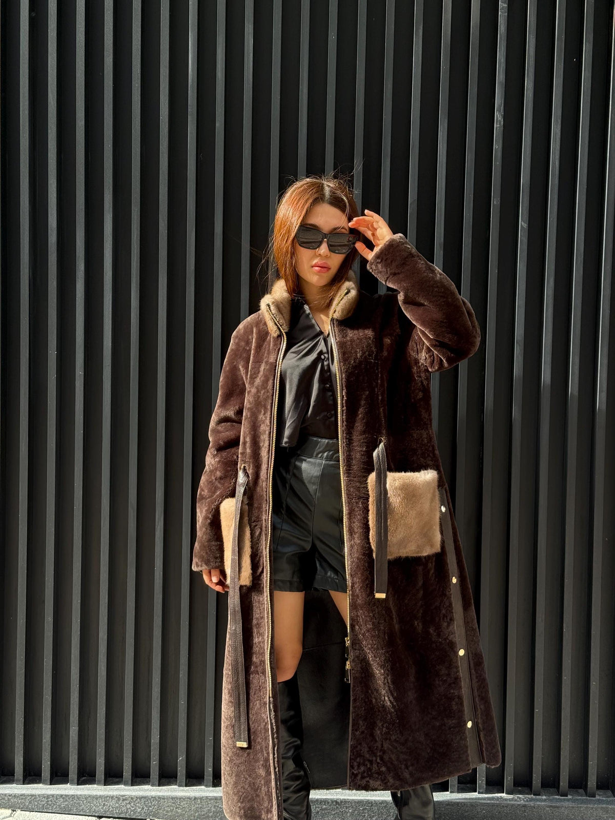 Brown Long Astrakhan Coat, Premium Women’s Mink Fur Shearling Jacket. LIMITED EDITION