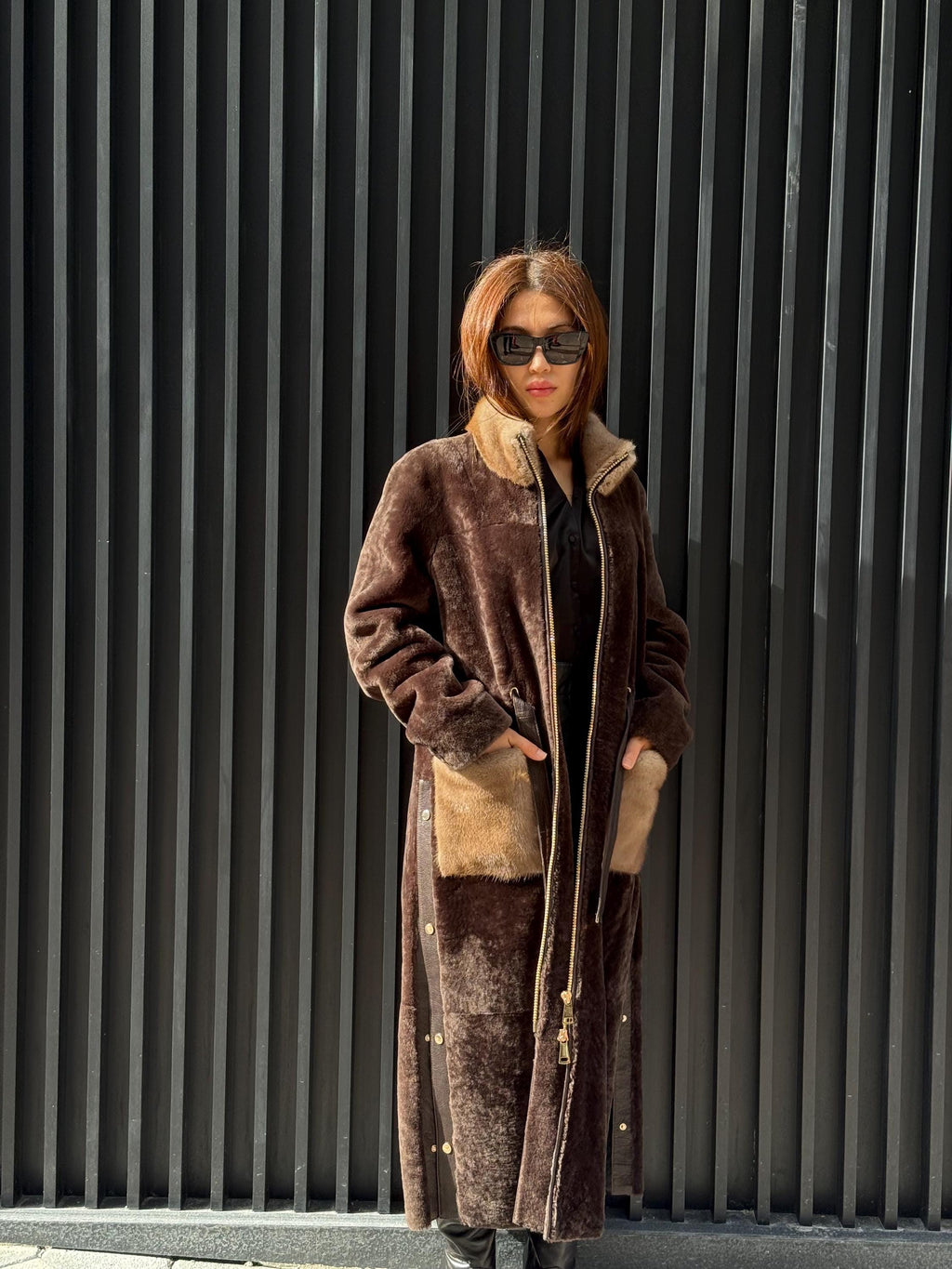 Brown Long Astrakhan Coat, Premium Women’s Mink Fur Shearling Jacket. LIMITED EDITION