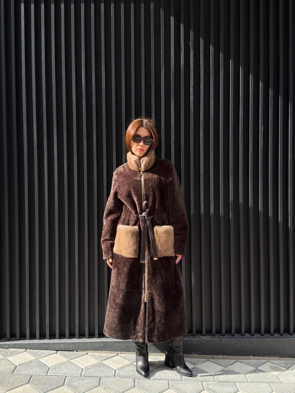 Brown Long Astrakhan Coat, Premium Women’s Mink Fur Shearling Jacket. LIMITED EDITION