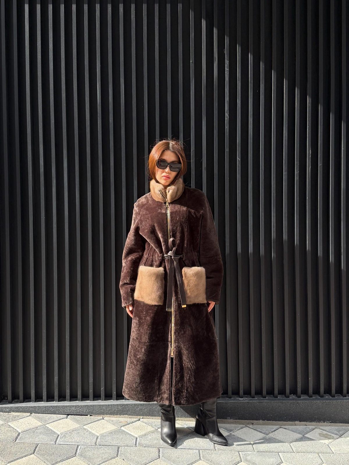 Brown Long Astrakhan Coat, Premium Women’s Mink Fur Shearling Jacket. LIMITED EDITION