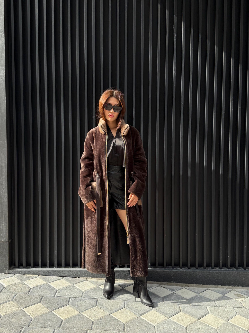 Brown Long Astrakhan Coat, Premium Women’s Mink Fur Shearling Jacket. LIMITED EDITION