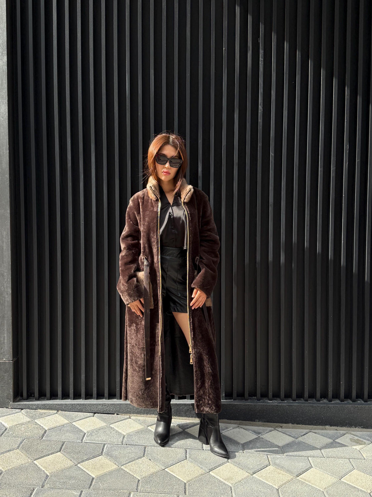 Brown Long Astrakhan Coat, Premium Women’s Mink Fur Shearling Jacket. LIMITED EDITION