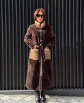 Brown Long Astrakhan Coat, Premium Women’s Mink Fur Shearling Jacket. LIMITED EDITION