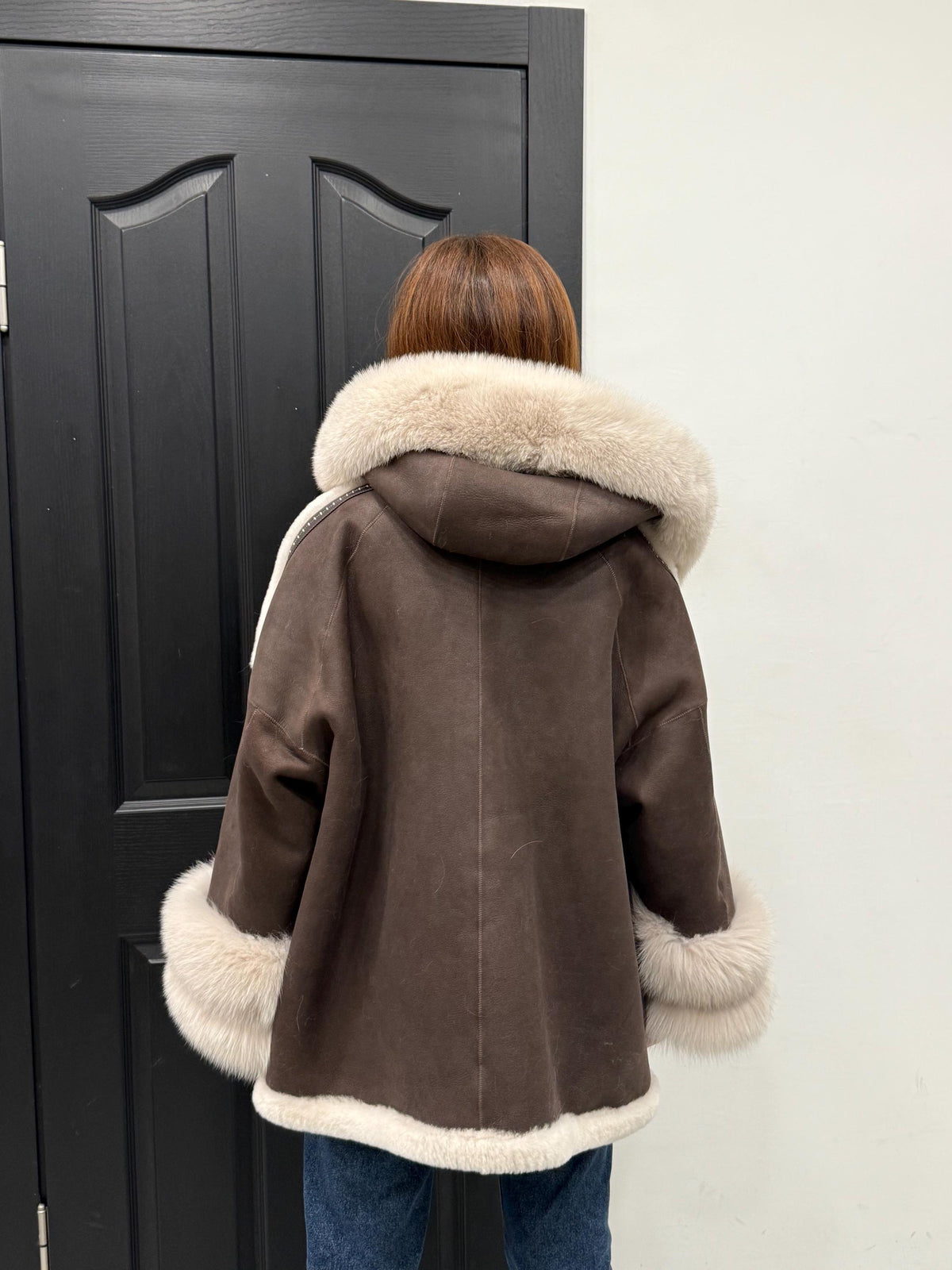 Brown & Beige Shearling Coat, Women’s Hood Cuffs Fox Fur Jacket | Women Lamb Fur Jacket