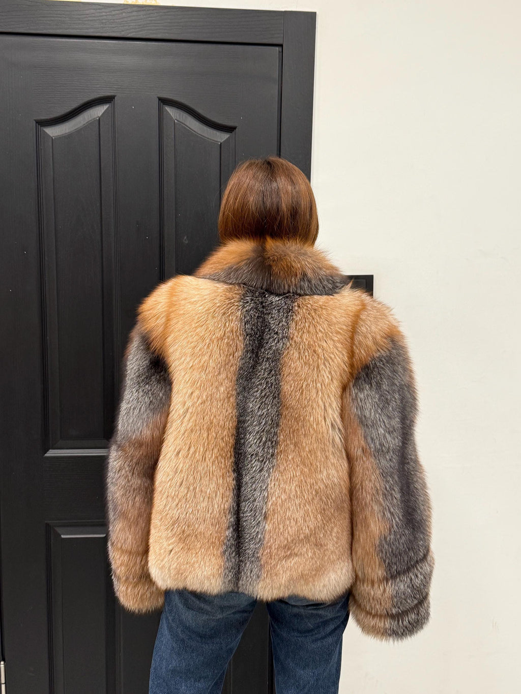 Handmade Golden Fox Fur Jacket, Women Short Winter Frost Fur Coat