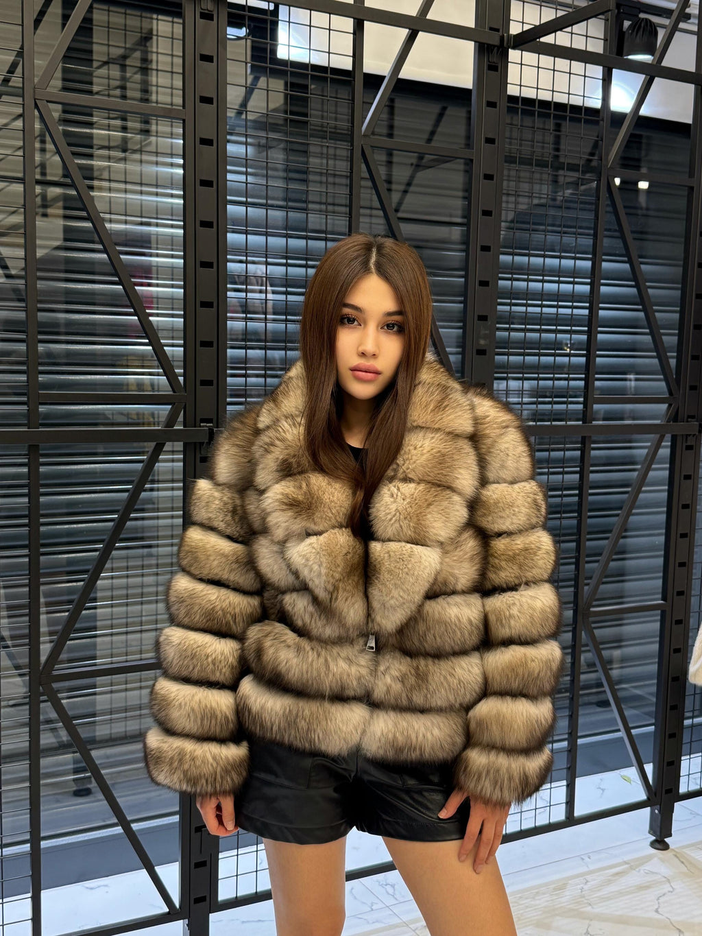 Beige Fox Fur Jacket: Women’s Handmade Short Soft Fur Coat