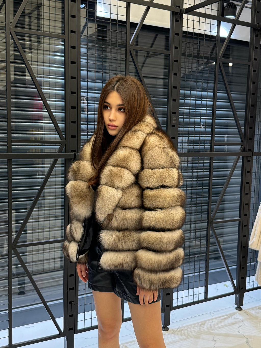 Beige Fox Fur Jacket: Women’s Handmade Short Soft Fur Coat