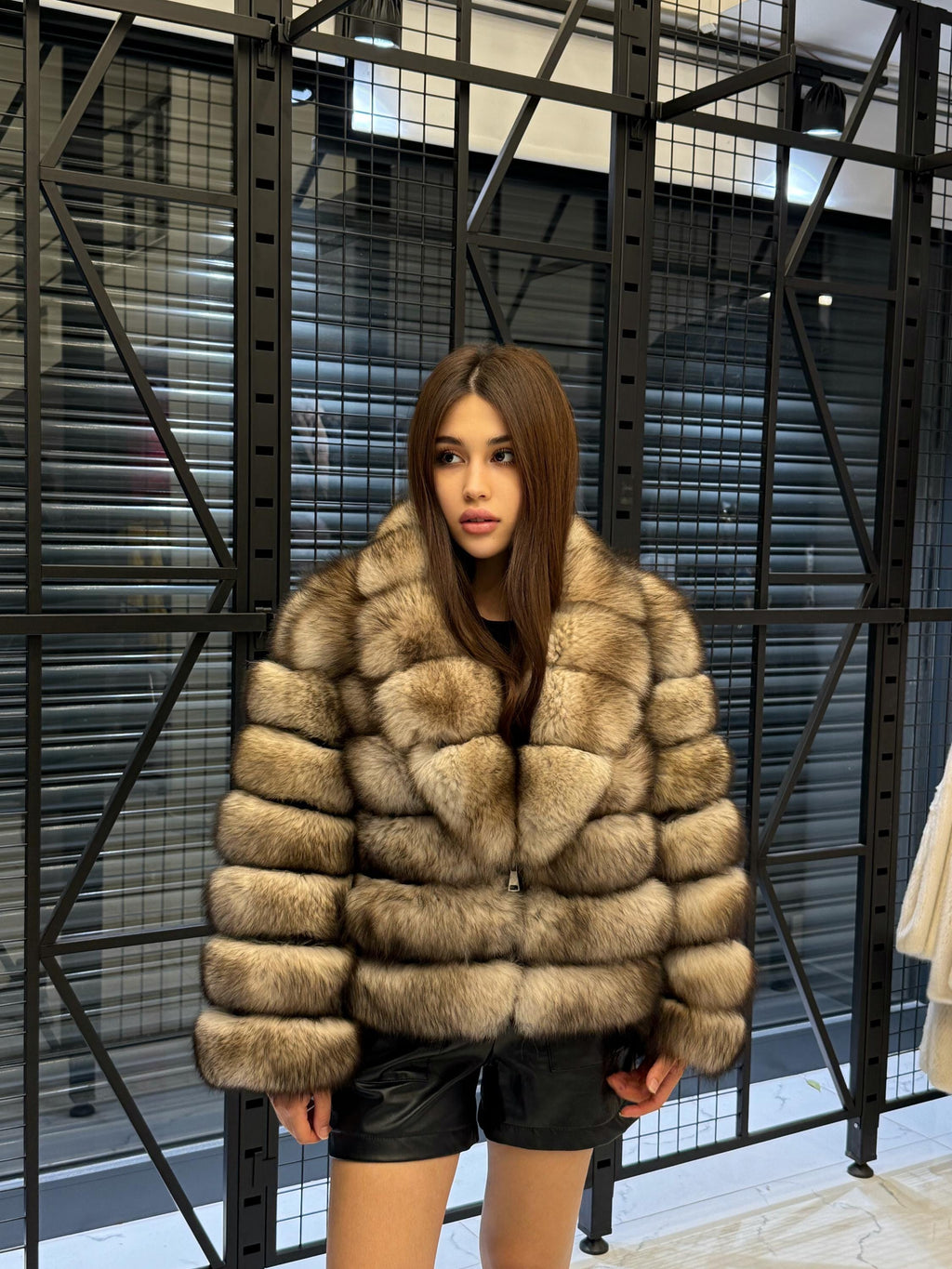 Beige Fox Fur Jacket: Women’s Handmade Short Soft Fur Coat