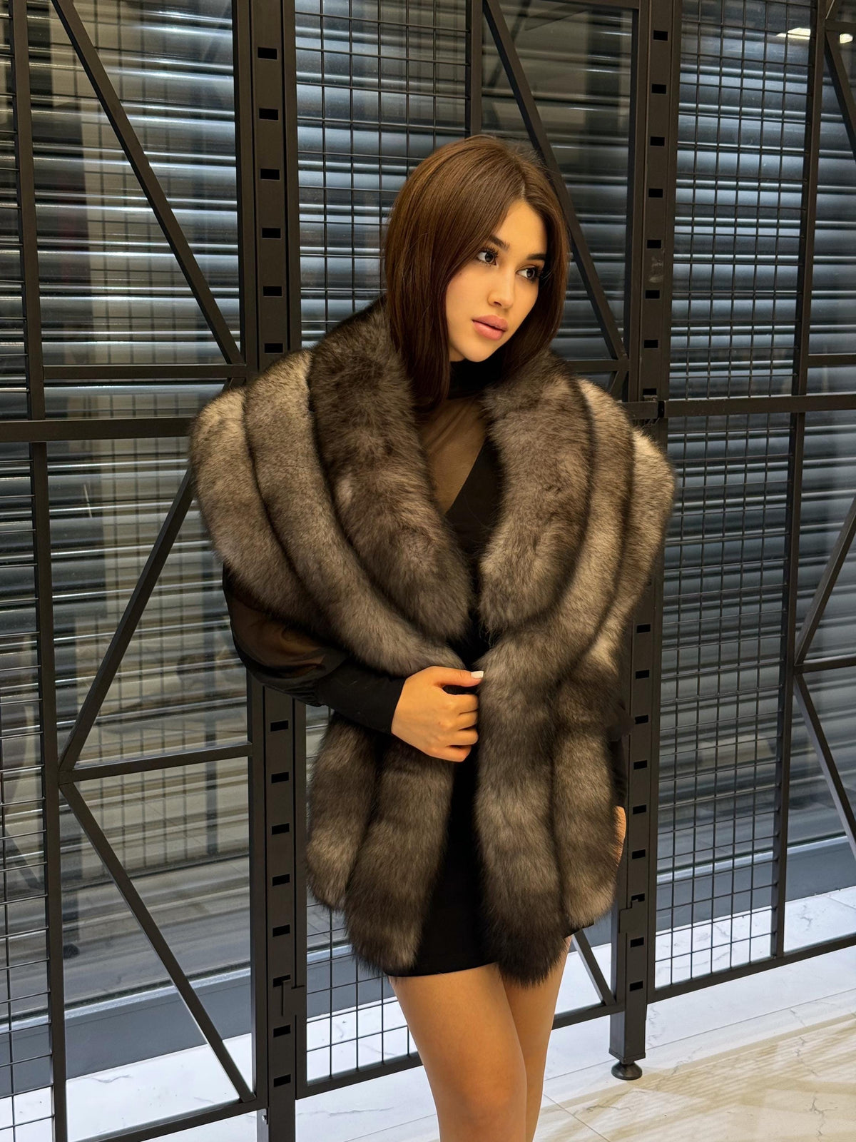Brown in Gray Fox Fur Stole, Women’s Long Fur Shawl, Three Rows Fox Fur Shawl. Fox Fur Jacket. Fox Fur. Fox Fur Wrap