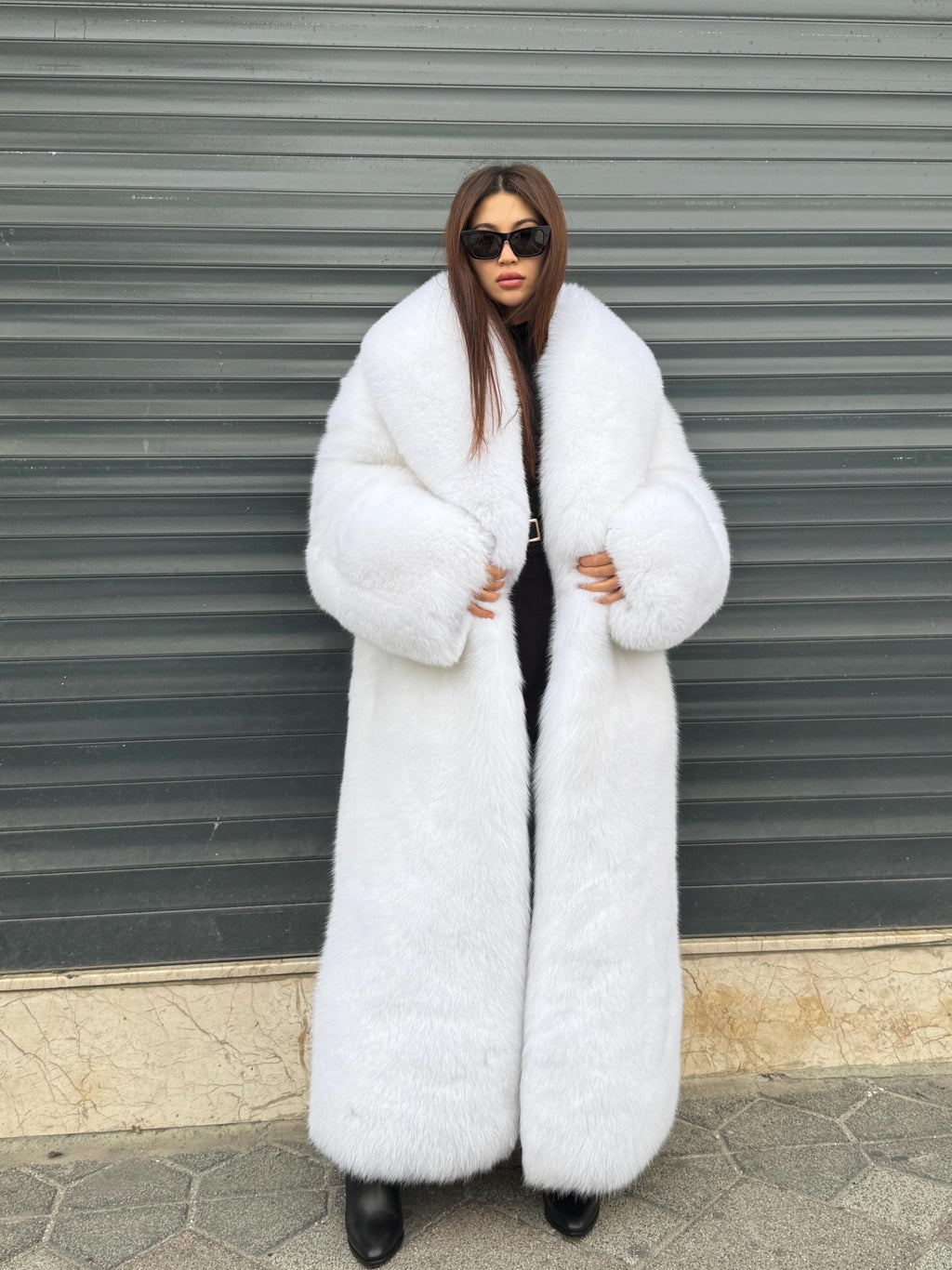 Long Shadow White Fox Fur Coat, Unisex Luxury Winter Fur Jacket