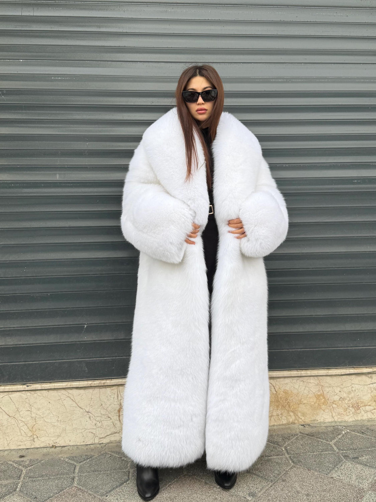 Long Shadow White Fox Fur Coat, Unisex Luxury Winter Fur Jacket