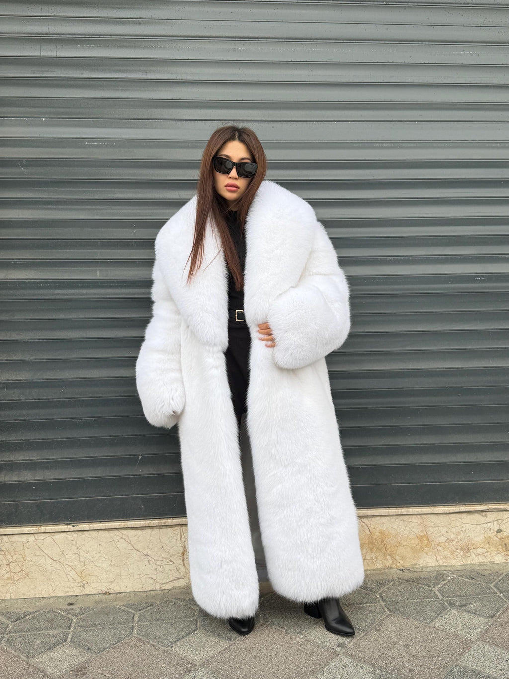 Long Shadow White Fox Fur Coat, Unisex Luxury Winter Fur Jacket
