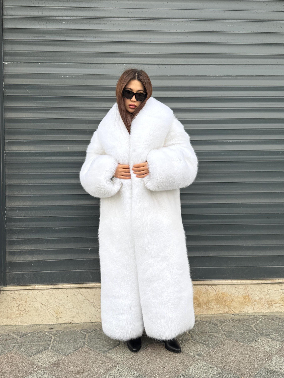 Long Shadow White Fox Fur Coat, Unisex Luxury Winter Fur Jacket