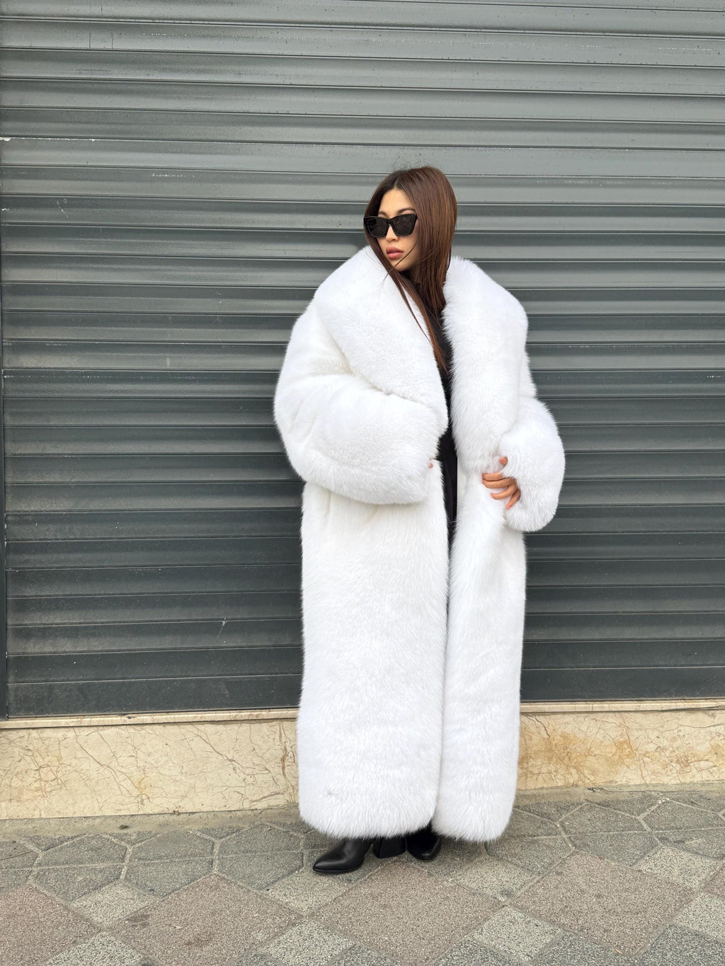 Long Shadow White Fox Fur Coat, Unisex Luxury Winter Fur Jacket