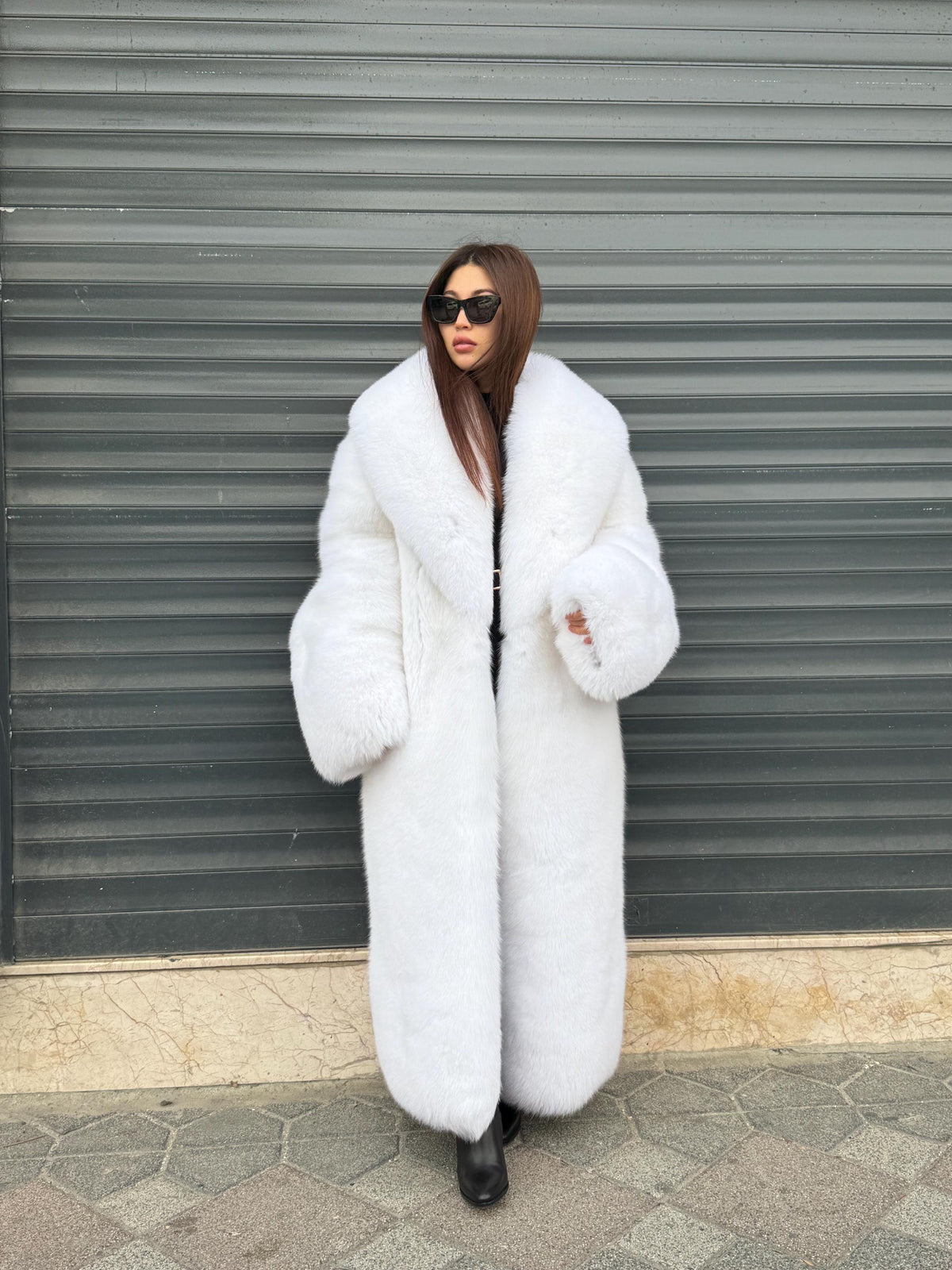 Long Shadow White Fox Fur Coat, Unisex Luxury Winter Fur Jacket