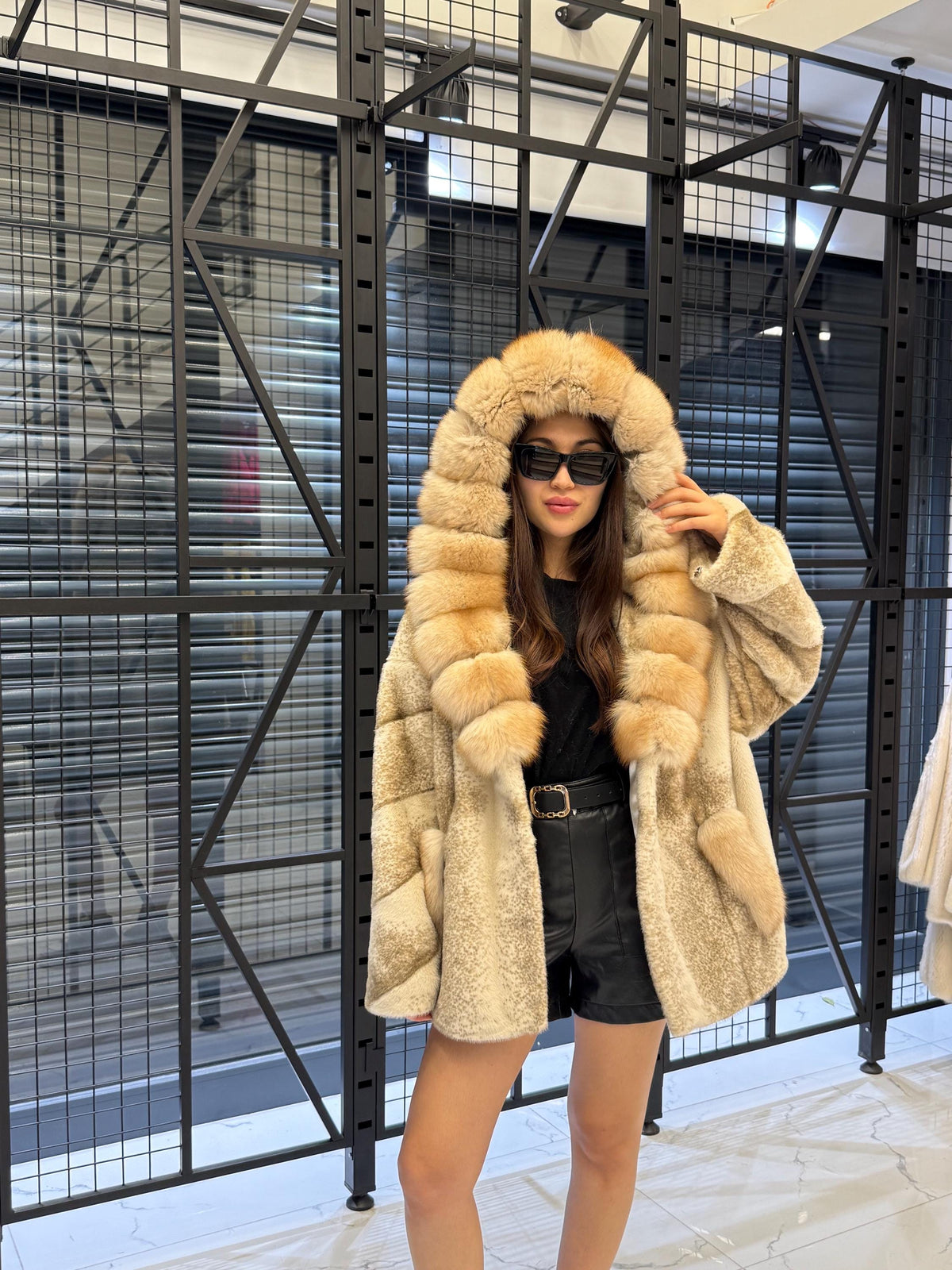 Beige Faux Mink Fur Cape, Collar Fox Fur Jacket..- Women Fox Fur Jacket..- Fox Fur Jacket