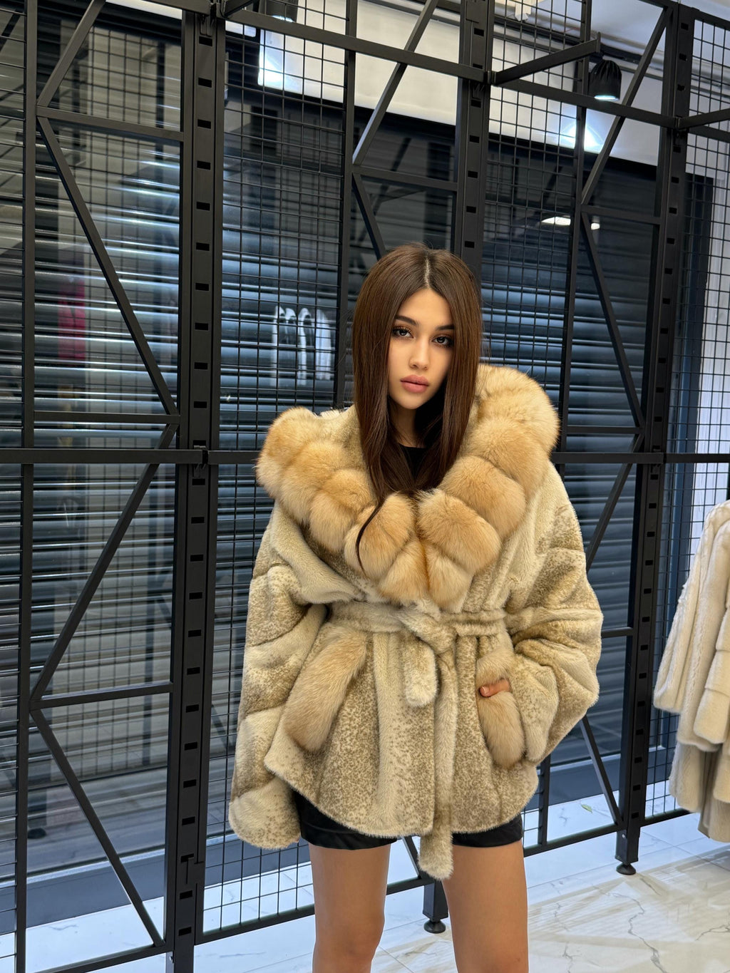 Beige Faux Mink Fur Cape, Collar Fox Fur Jacket..- Women Fox Fur Jacket..- Fox Fur Jacket