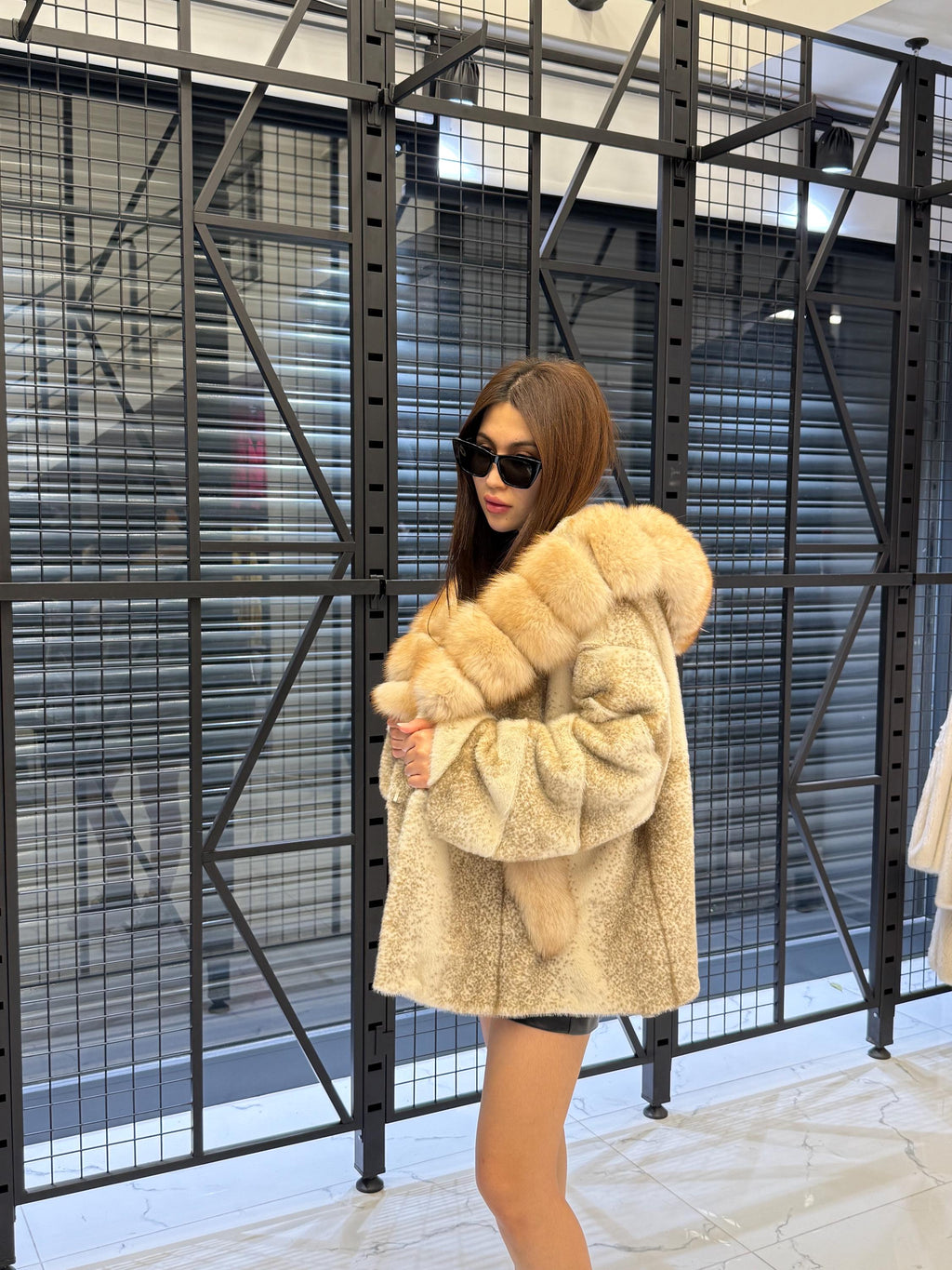 Beige Faux Mink Fur Cape, Collar Fox Fur Jacket..- Women Fox Fur Jacket..- Fox Fur Jacket