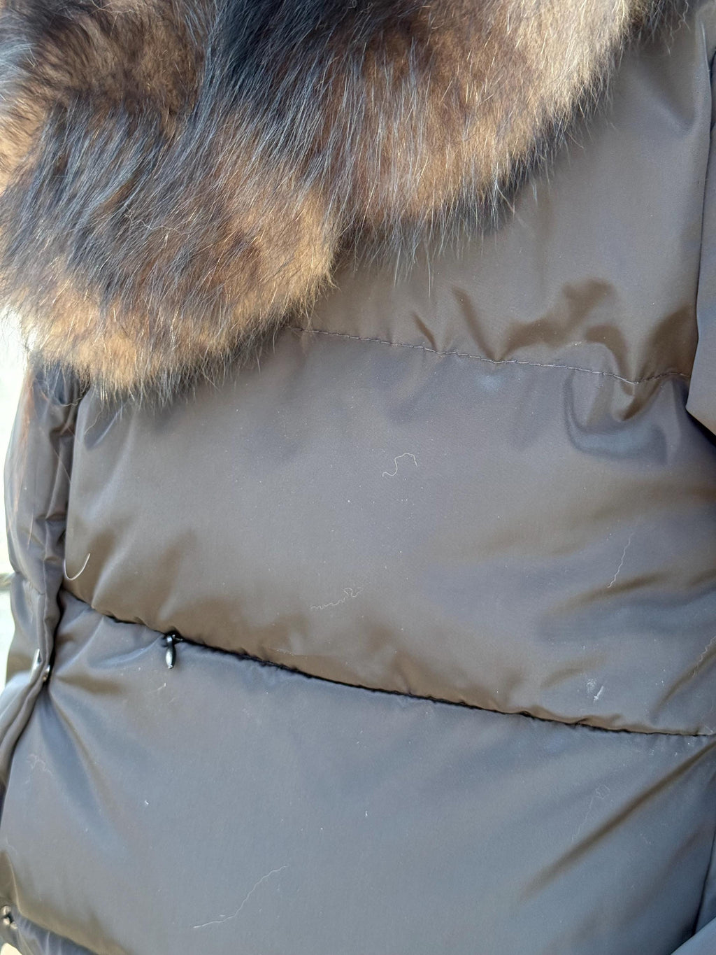Women’s Black Short Puffer Coat: Collar Detachable Sable Color Fox Fur Jacket