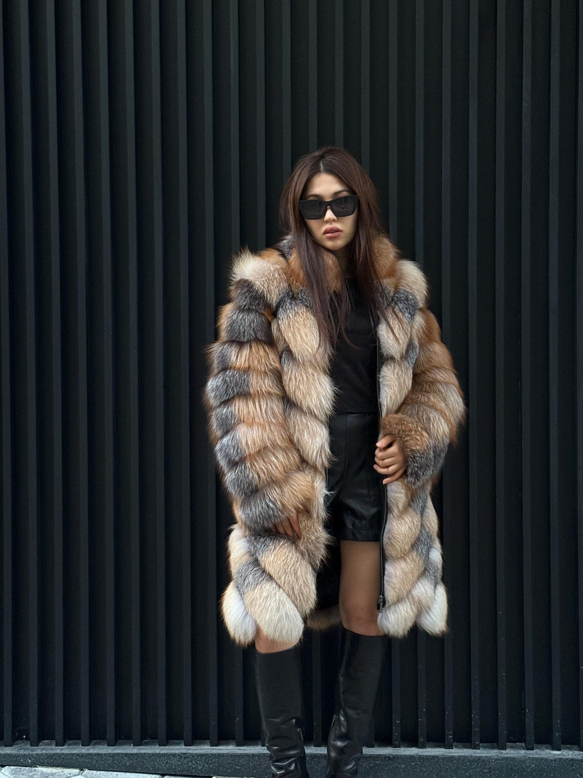 Luxury Frost Fox Fur Coat Detachable Sleeves, 2-in-1 Vest & Coat For Women