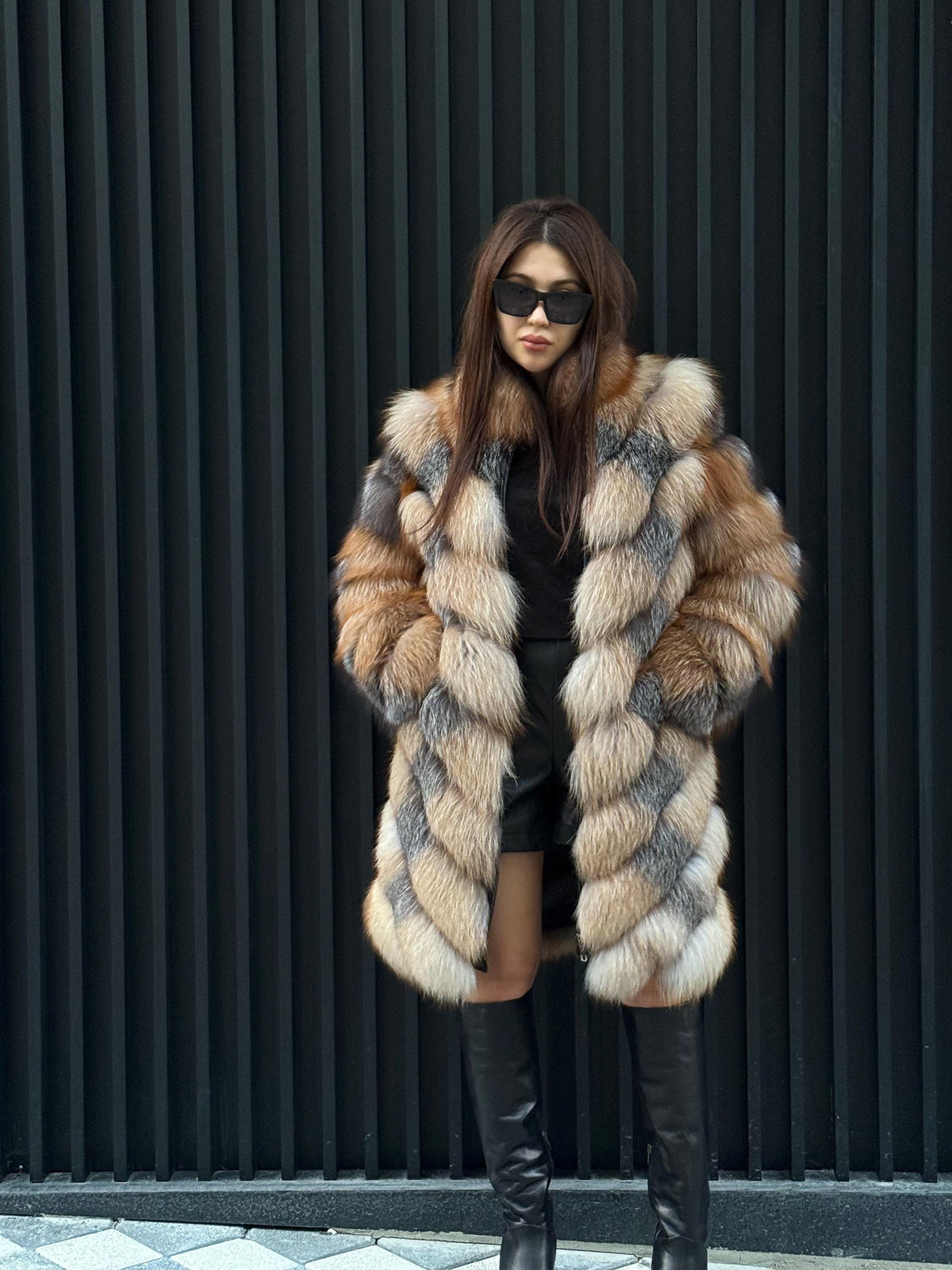 Luxury Frost Fox Fur Coat Detachable Sleeves, 2-in-1 Vest & Coat For Women