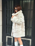 Women’s Beige Rex Fur Jacket, Luxury Handmade Short Rabbit Fur Coat