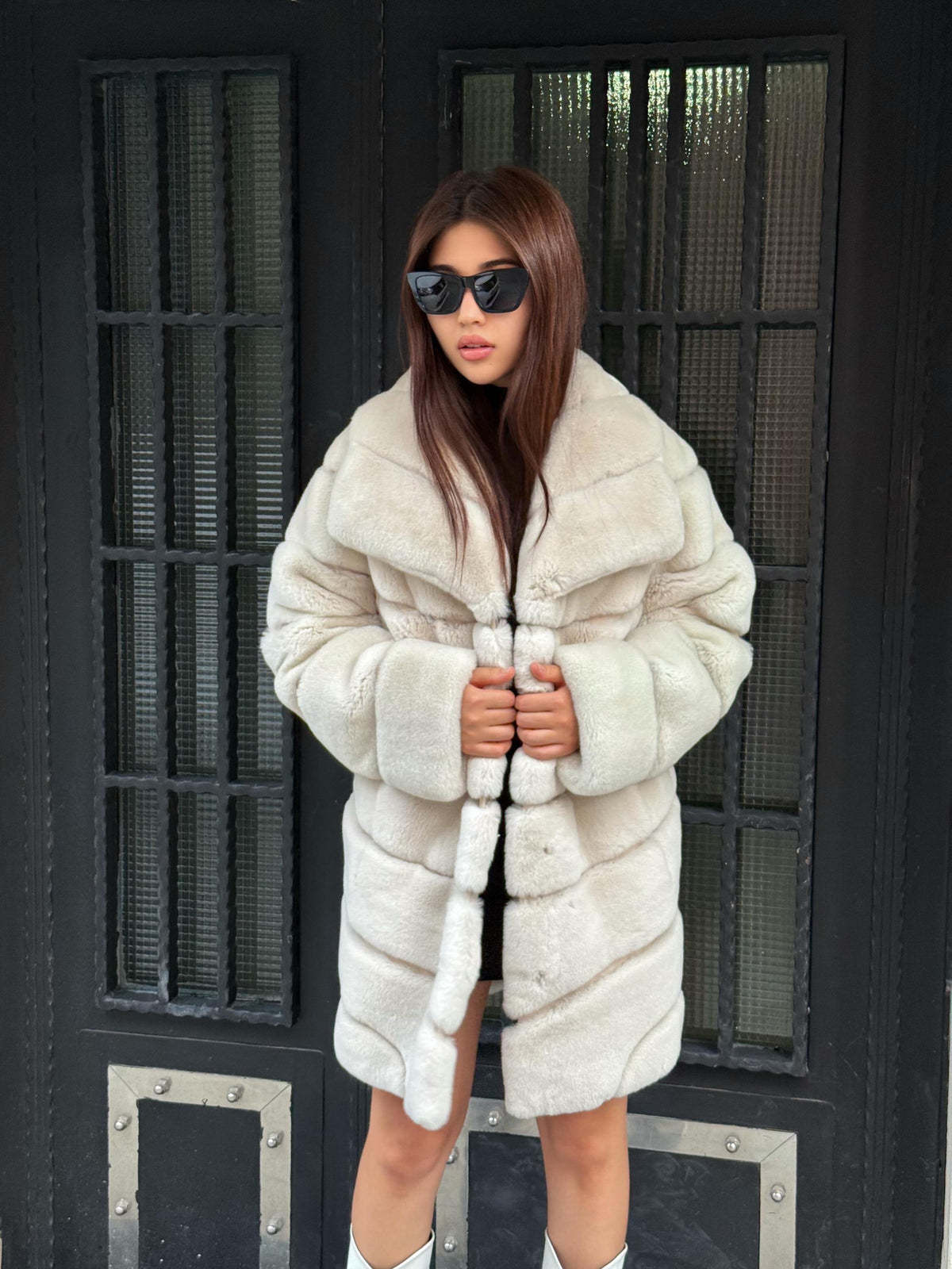 Women’s Beige Rex Fur Jacket, Luxury Handmade Short Rabbit Fur Coat