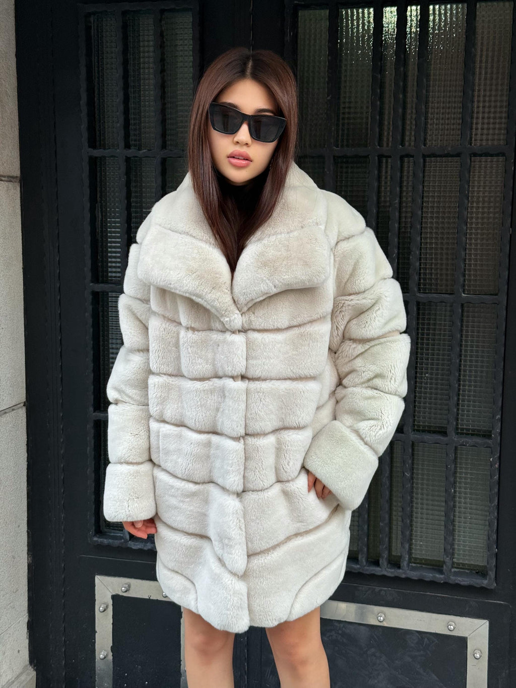Women’s Beige Rex Fur Jacket, Luxury Handmade Short Rabbit Fur Coat
