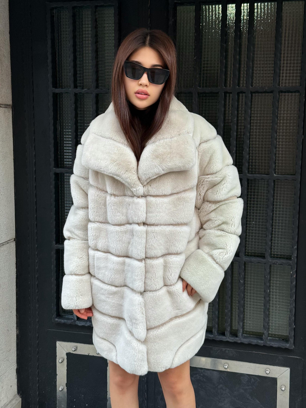 Women’s Beige Rex Fur Jacket, Luxury Handmade Short Rabbit Fur Coat