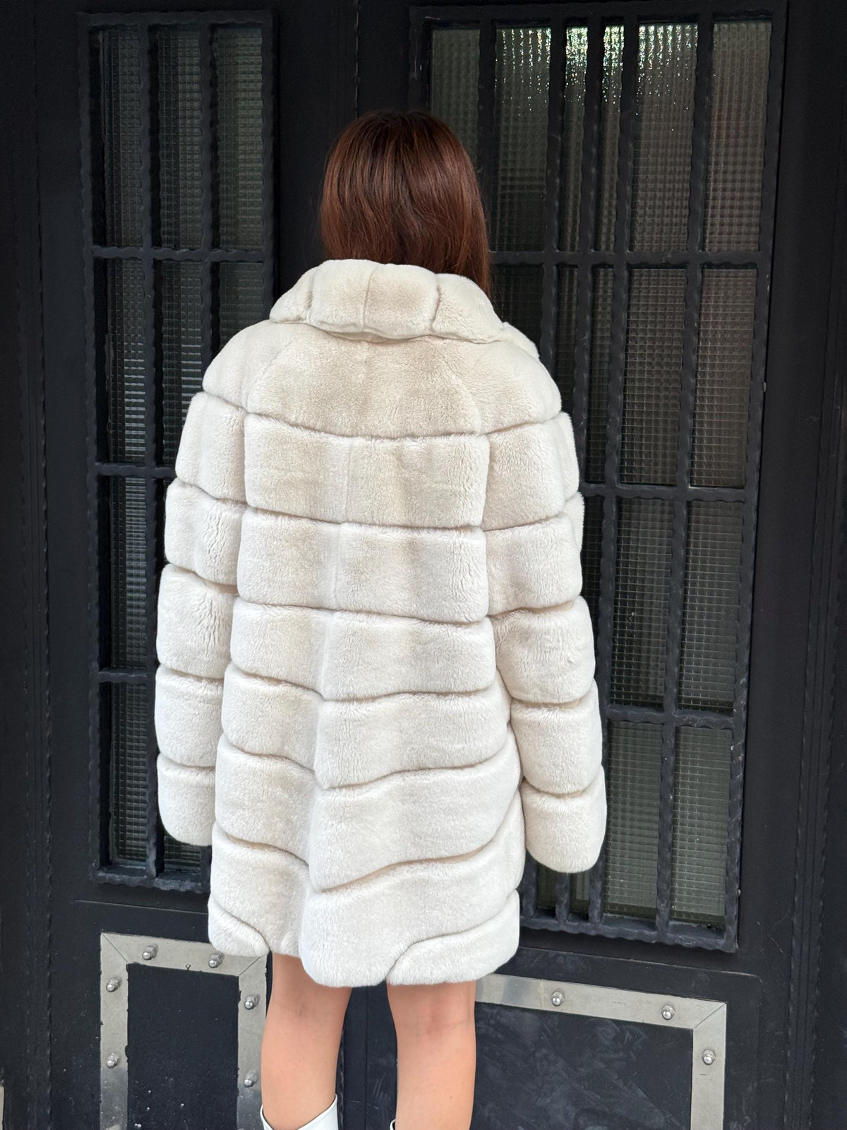 Women’s Beige Rex Fur Jacket, Luxury Handmade Short Rabbit Fur Coat