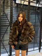 Sable Brown Fox Fur Jacket: Short With Detachable Sleeves Fur Coat For Women