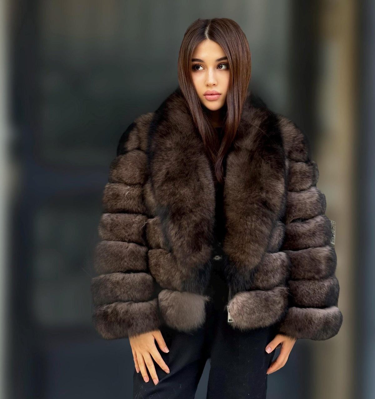 Sable Brown Fox Fur Jacket: Short With Detachable Sleeves Fur Coat For Women